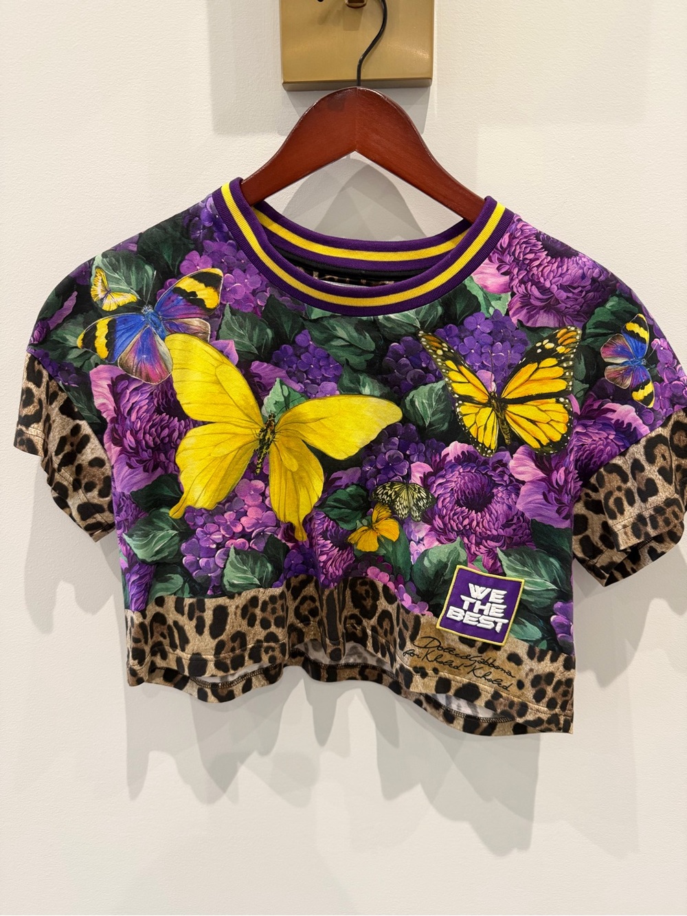 Dolce & Gabbana Purple Floral & Yellow Butterfly Crop Top